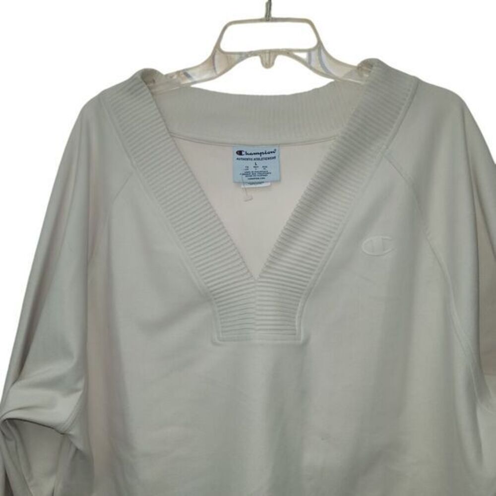 Champion Women's Rib Mix V-Neck Cropped Polo‎ Sweater Quite Luxury Preppy  L - Picture 4 of 8